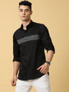 Premium Black Shirt with White Zig Zag Print | Slim Fit Casual