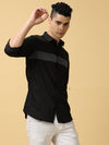 Premium Black Shirt with White Zig Zag Print | Slim Fit Casual