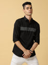 Premium Black Shirt with White Zig Zag Print | Slim Fit Casual