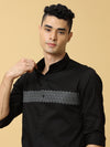 Premium Black Shirt with White Zig Zag Print | Slim Fit Casual