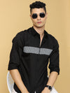 Premium Black Shirt with White Zig Zag Print | Slim Fit Casual