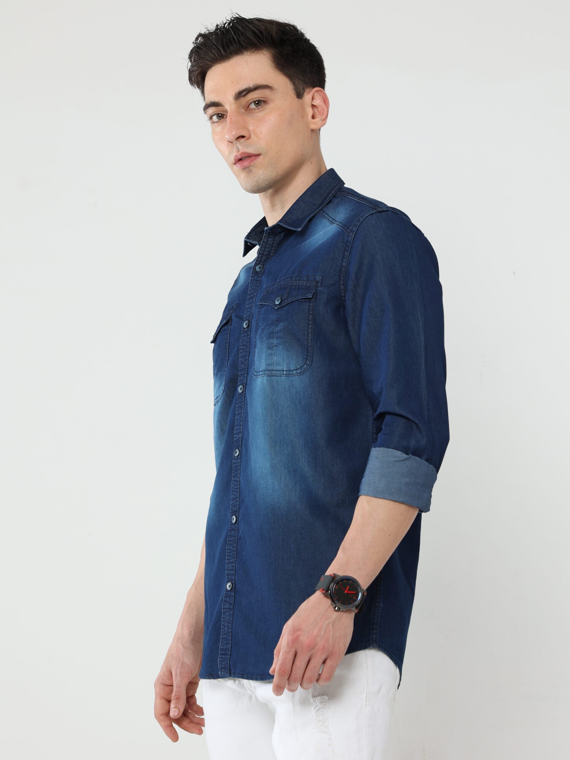 Buy Solid Faded Blue Denim Shirt Shirt Online | Tistabene - Tistabene