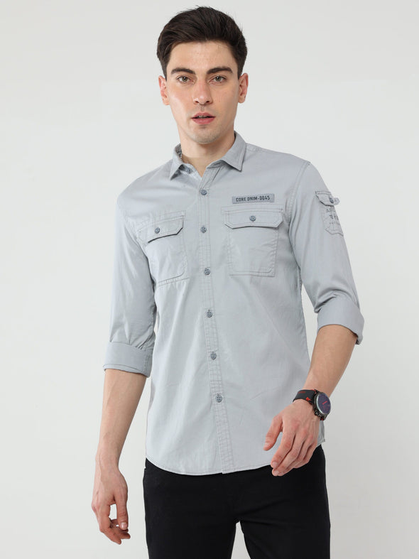 Premium 30's Laffer Twill Grey - Slim Fit Printed Shirt for Men