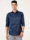 Premium Blue Satin Checks Shirt - Elegant Partywear in Blended Cotton Satin