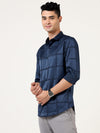 Premium Blue Satin Checks Shirt - Elegant Partywear in Blended Cotton Satin