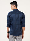 Premium Blue Satin Checks Shirt - Elegant Partywear in Blended Cotton Satin