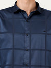 Premium Blue Satin Checks Shirt - Elegant Partywear in Blended Cotton Satin