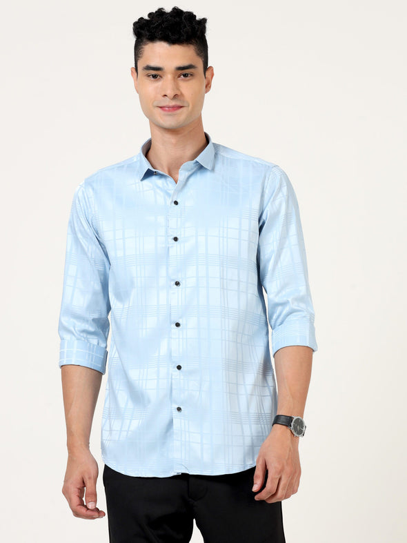 Premium Self Satin Checks Shirt - Blended Cotton Satin, Slim Fit, Full Sleeve for Partywear
