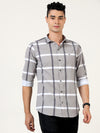 Premium Grey Checked Shirt - Blended Cotton Fabric for a Stylish Semi-Casual Look