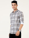 Premium Grey Checked Shirt - Blended Cotton Fabric for a Stylish Semi-Casual Look