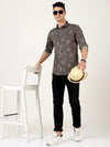 Blended Cotton Lycra Digital Print Brown Shirt - Trendy and Comfortable