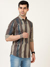 Lycra Digital Print Brown Shirt - Stylish and Vibrant