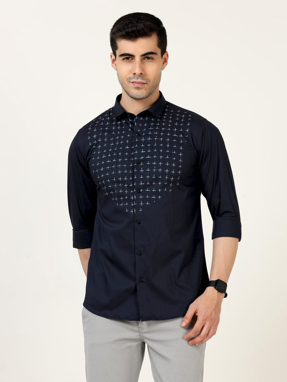 Lavish Fancy Blue Print Shirt - Sophisticated Stripes with Handstitch Buttons