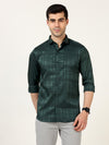 Premium Green Self Satin Checks Shirt - Elegant Partywear