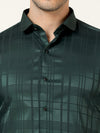 Premium Green Self Satin Checks Shirt - Elegant Partywear