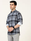 Stylish Blue Lycra Fancy Printed Checks Shirt - Perfect for Party Wear