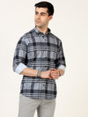 Stylish Blue Lycra Fancy Printed Checks Shirt - Perfect for Party Wear