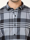 Stylish Blue Lycra Fancy Printed Checks Shirt - Perfect for Party Wear