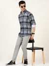 Stylish Blue Lycra Fancy Printed Checks Shirt - Perfect for Party Wear