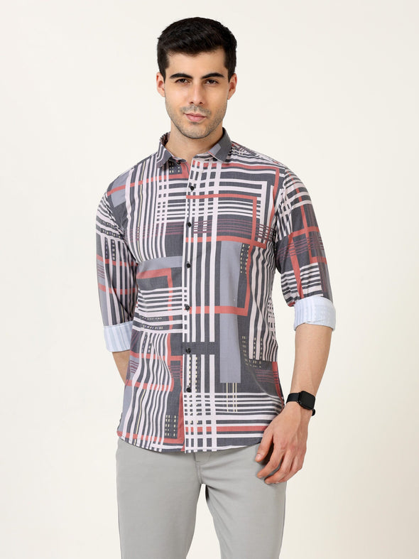 Imported Giza Digital Grey Print Shirt - Contemporary Elegance