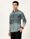 Premium Cotton Green Striped Panel Shirt - Stylish Partywear with Handstitch Buttons