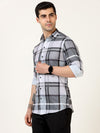 Stylish Grey Fancy Checked Shirt - Casual Comfort in Blended Cotton