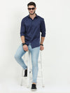 Premium Party Wear Solid Royal Navy Blue Shirt - Slim Fit, Spread Collar, Printed Pattern