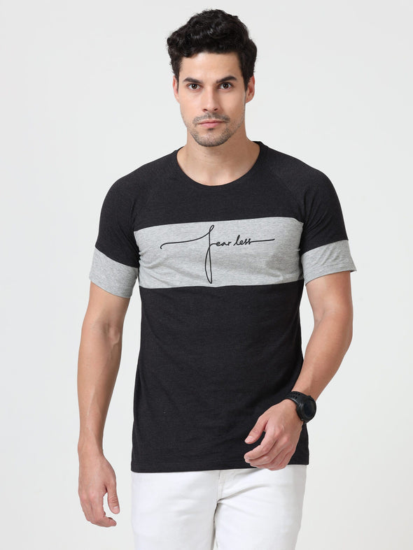 Classy Black Fearless T Shirt - Stylish Men's Casual Slim Fit Tee