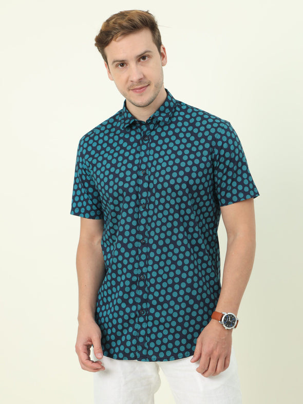 Elevate your casual style with the Fancy Dotted Designed Funky Half Sleeve Shirt.