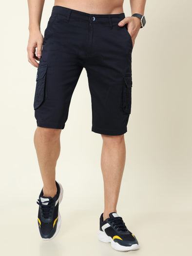 Solid Men's Navy Blue Cargo Shorts - Stylish and Functional