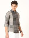 Digital Print Grey Shirt - Blended Cotton Lycra, Full Sleeve, Slim Fit