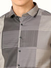 Digital Print Grey Shirt - Blended Cotton Lycra, Full Sleeve, Slim Fit