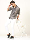 Digital Print Grey Shirt - Blended Cotton Lycra, Full Sleeve, Slim Fit