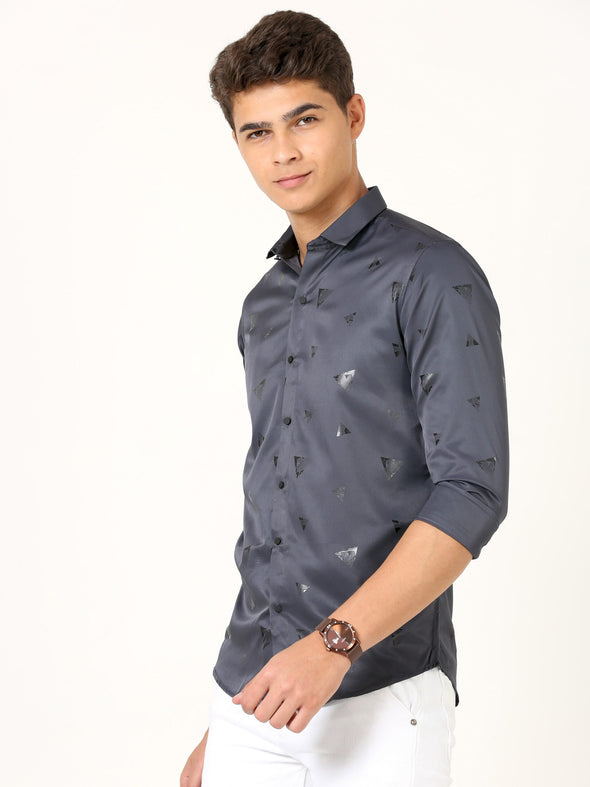 Exceptional Satin Digital Print Blue Shirt: Unleash Your Style with Artistic Flair