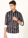 Fancy Stripes Partywear Black Shirt