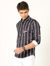 Fancy Stripes Partywear Black Shirt