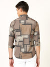 Blended Digital Abstract Lycra Print Brown Shirt: Embrace Modern Artistry with Unique Flair