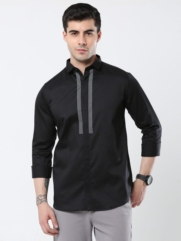 Premium Black Reflector Pointed Shirt | Cotton | Slim Fit | Printed Pattern | Casual Style