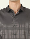 Premium Grey Self Satin Checks Shirt - Sleek and Stylish