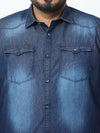 Caliginous Dark Faded Denim Shirt - Stylish Printed Cotton Slim Fit Casual Wear