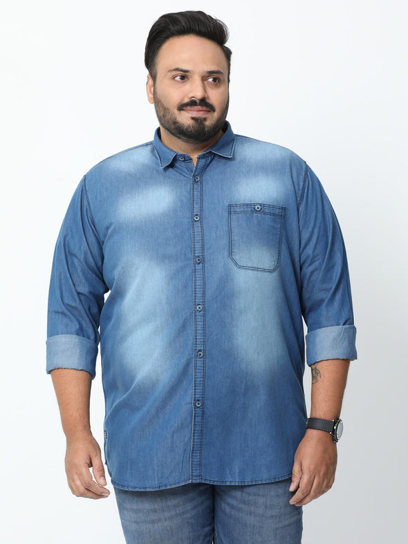 Twilight Dark Faded Denim Shirt - Stylish Printed Cotton Slim Fit Casual Wear