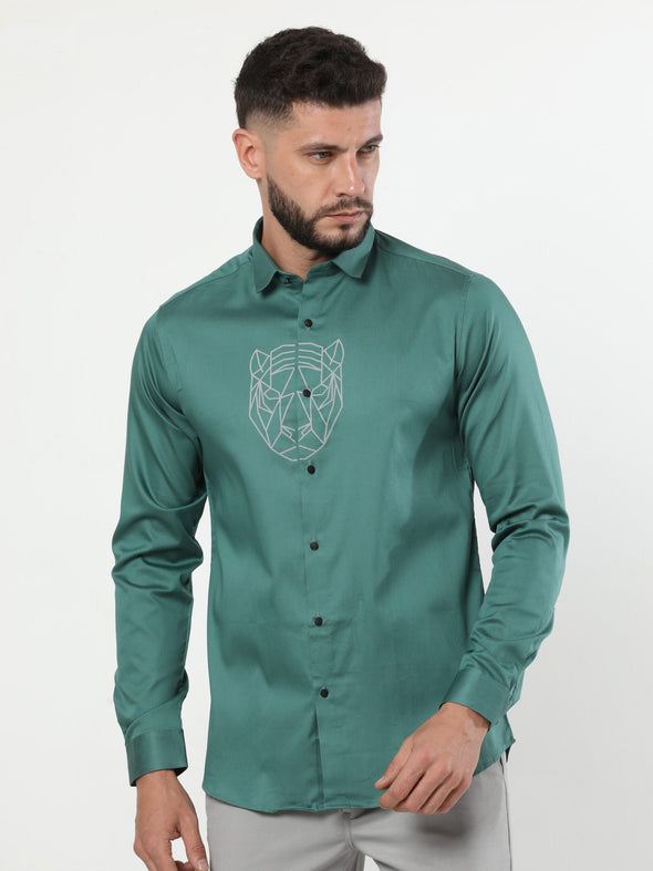 Fashionable Green Shirt | Cotton | Slim Fit | Printed Pattern | Casual Style